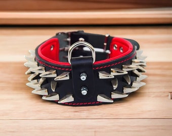 3' Spiked Leather Adjustable Dog Collar S/M/L/XL