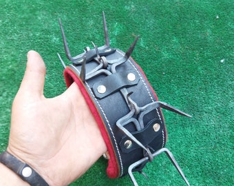 Pronged Felt Spiked Leather Dog Collar Leash set M/L/XL