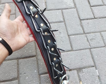 3&quot; 8cm Pronged Felt Spiked Leather Dog Collar Leash set M/L/XL/XXL