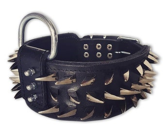 3' Spiked Leather Adjustable Dog Collar S/M/L/XL