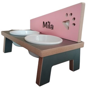 Cat Bowl Food Stand Large Original Farmhouse Feeder Elevated Raised Personalized Adjustable