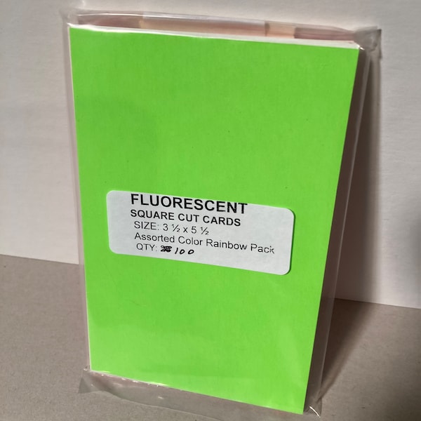 100 Square Cut Cards Assorted Fluorescent  3 1/2 x 5 1/2.     FSC35