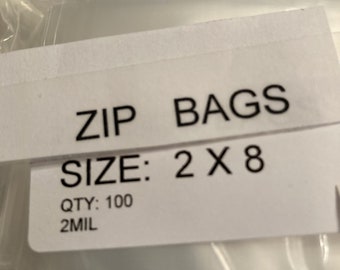 100 Zip Bags Reclosable 2" x 8"  Clear 2 mil    2M28