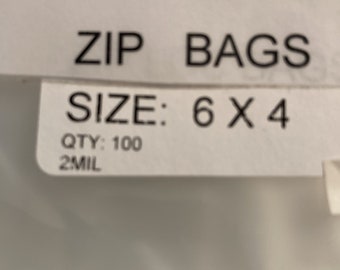 100 Zip Bags Reclosable 6" x 4"  Clear 2 mil    2M64