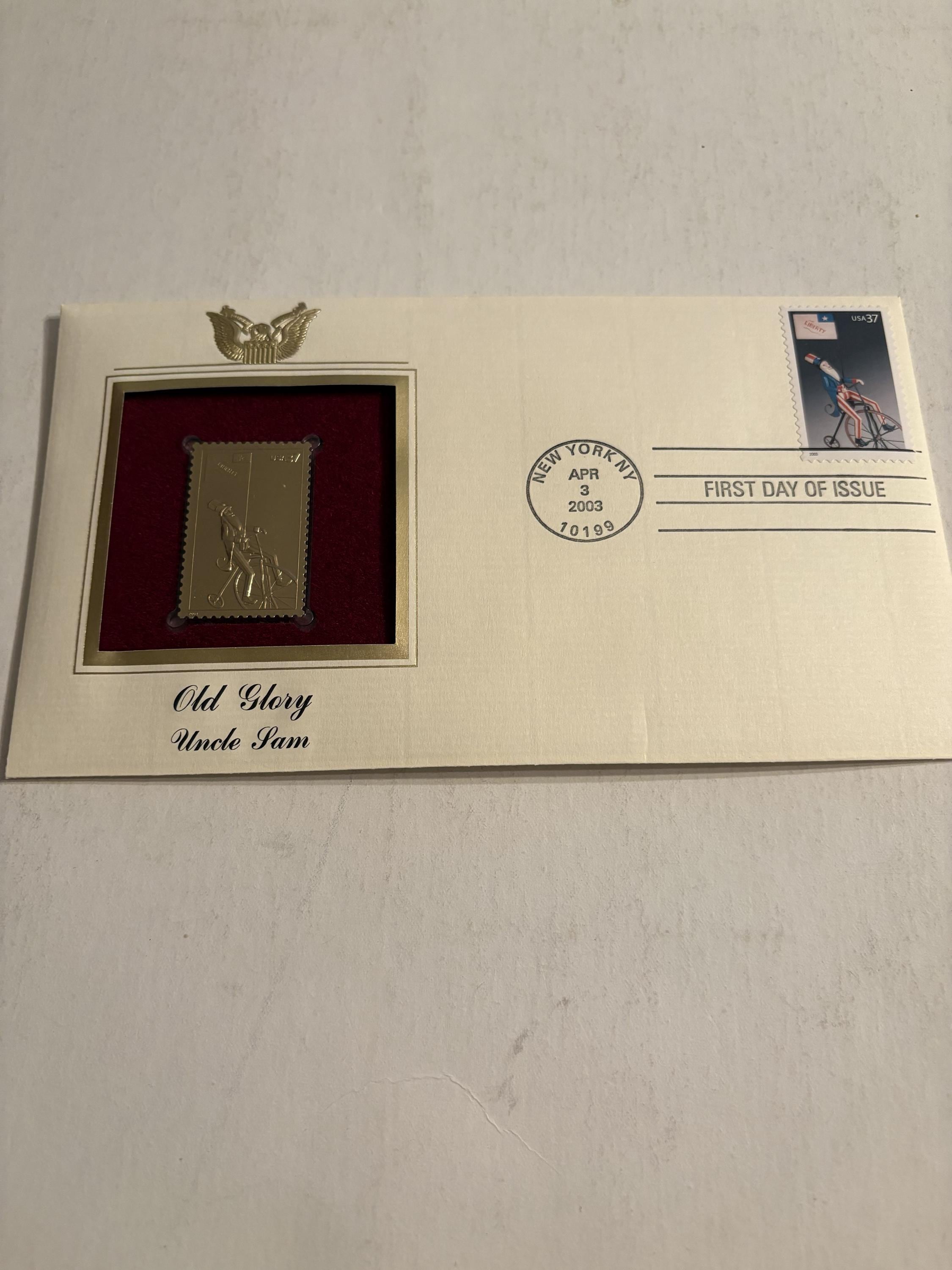 UNCLE SAM オールドデック　一個 Vintage First Day Cover Old Glory Uncle Sam. 22kt Gold Replica