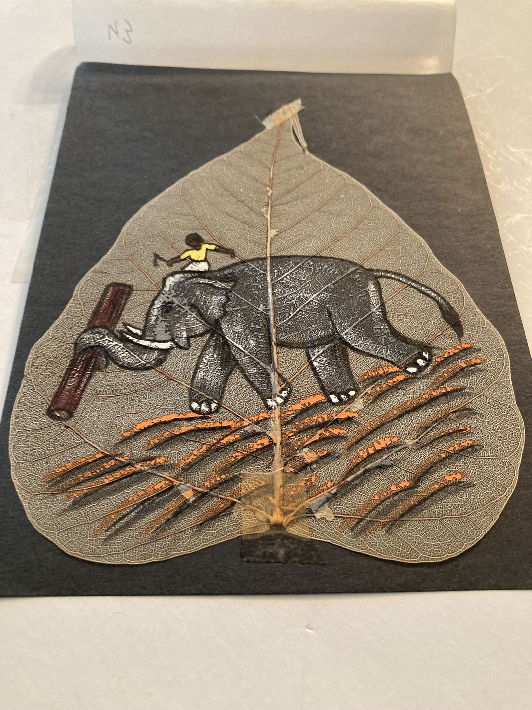 Elephant Carrying Log Hand Painted on a Real Tree Leaf. Leaf43elep Etsy
