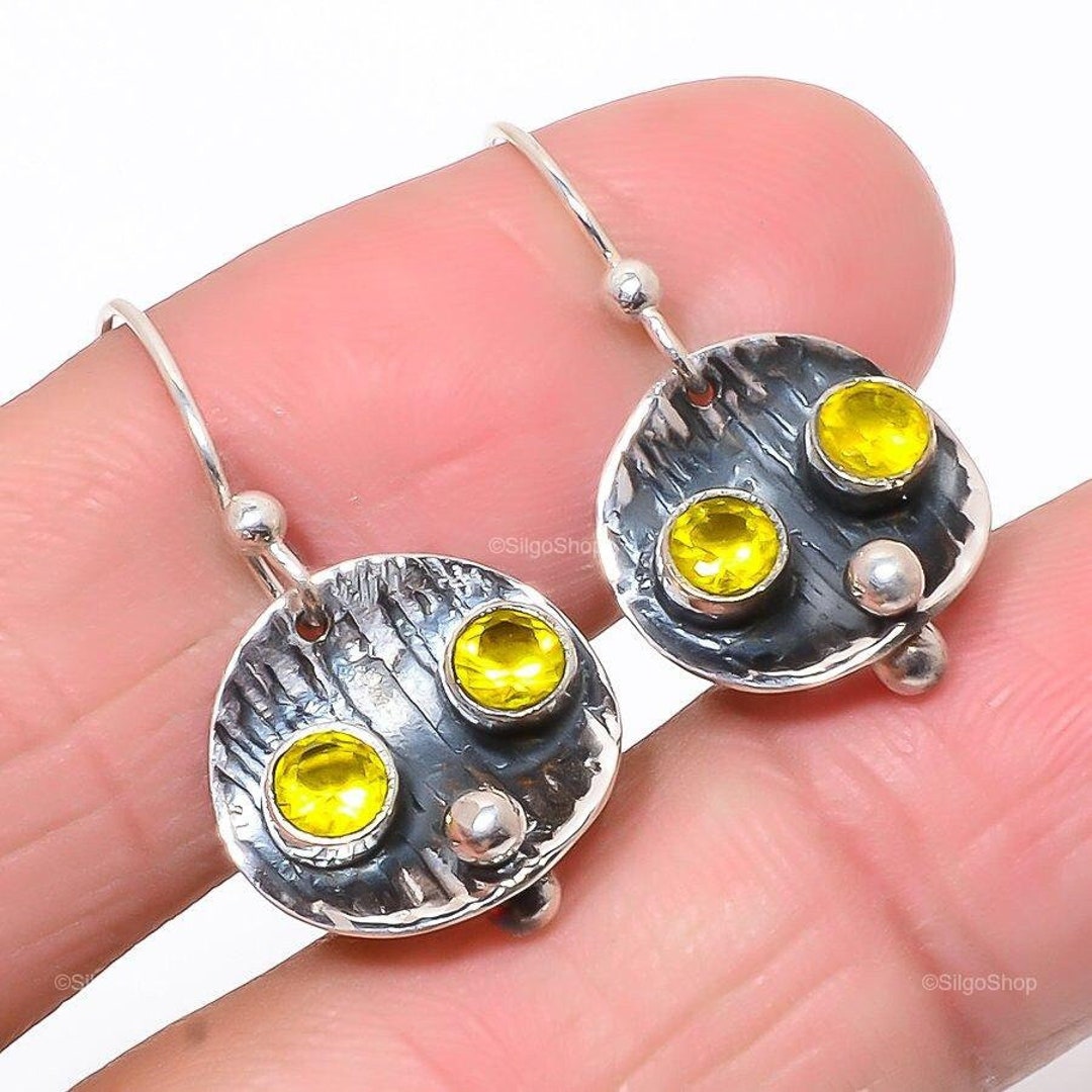 Rare Lemon Quartz Earrings, Gemstone Earrings, Yellow Drop & Dangle