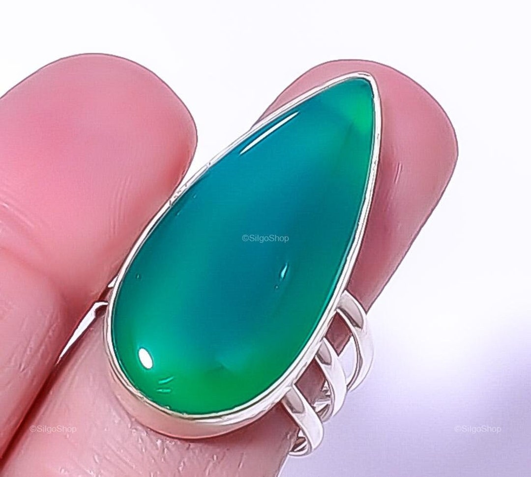 Elegant Green Onyx Ring Gemstone Ring Green Statement Ring Etsy