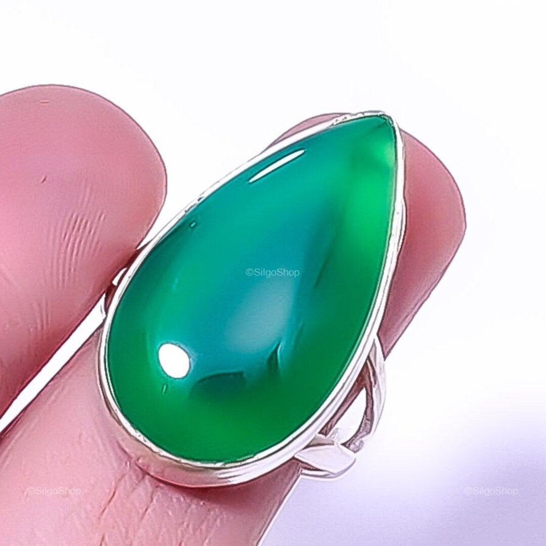 Valuable Green Onyx Ring Gemstone Ring Green Statement Ring Etsy
