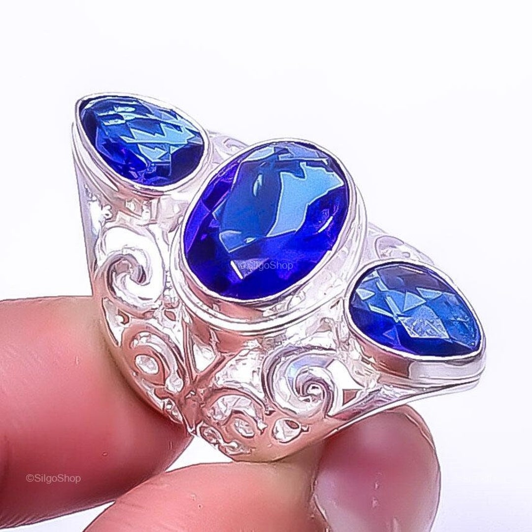 Precious Blue Sapphire Ring Gemstone Ring Blue Statement Etsy