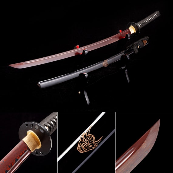 Handmade Pattern Steel Red Blade Japanese Katana Samurai | Etsy