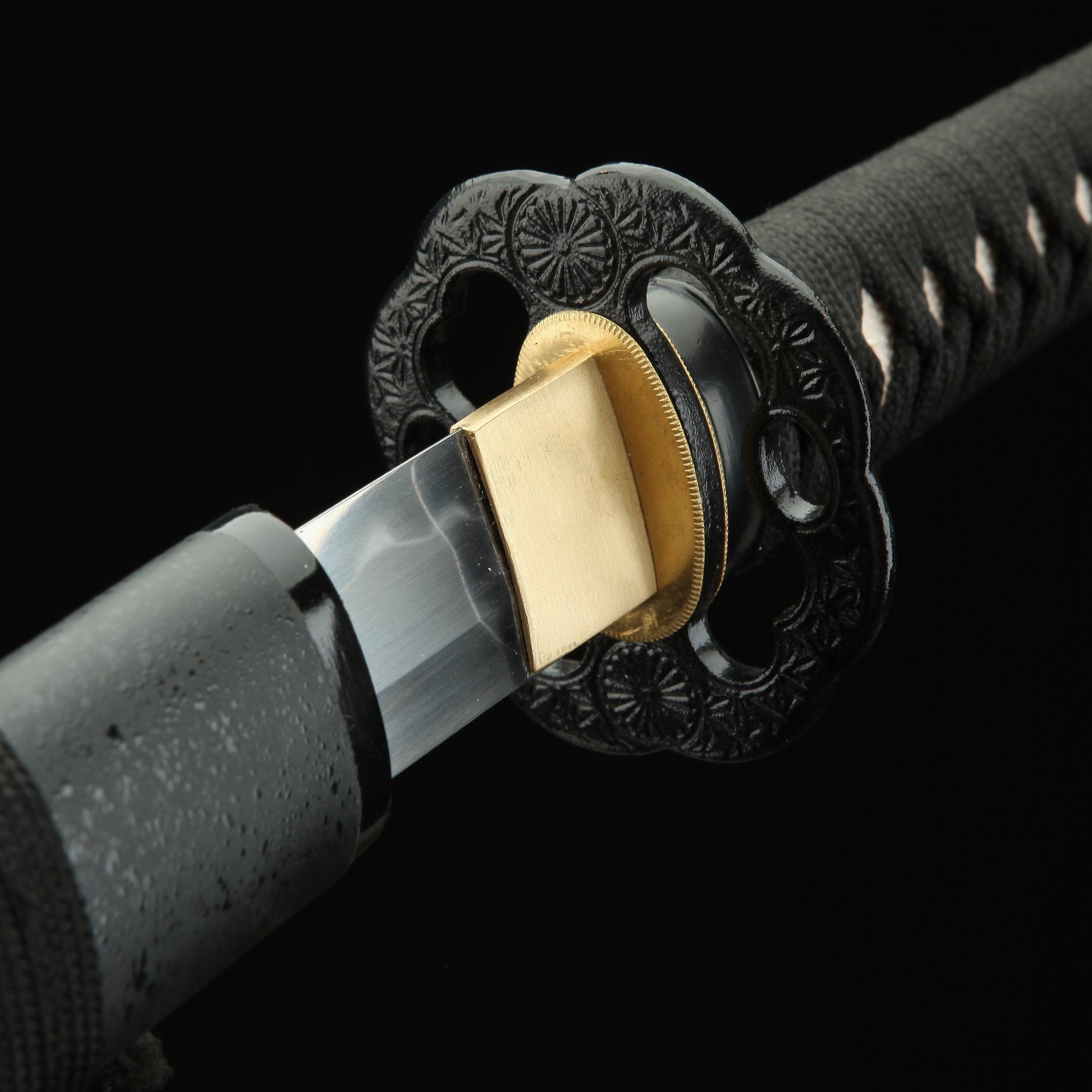 Handmade Black Lotus Leaves Tsuba Real Katana Japanese Samurai Sword Sharp Blade 
