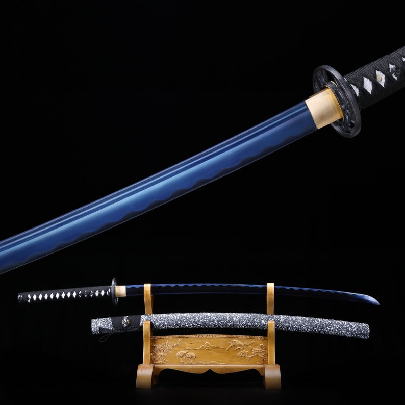 Blue Carbon Steel Real Japanese Samurai Swords With Snowflake Etsy