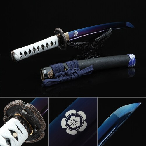 TRUEKATANA® Tanto Sword, Handmade shops Blue Blade Tsushima Ghost Clan Sakai Tanto Sword Cosplay Replica