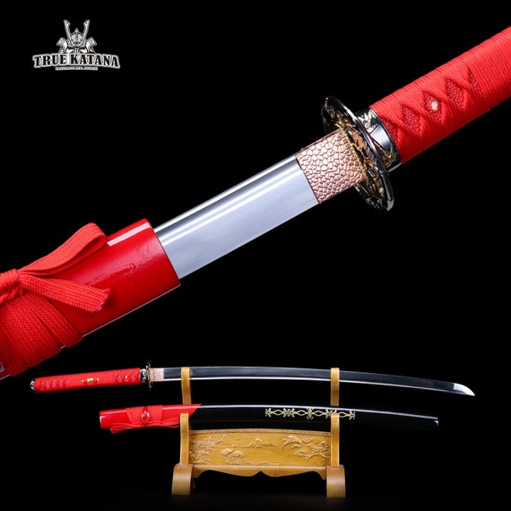 Handgemachte Fruhling Stahl Blume Tsuba Rot Mix Saya Katana Etsy