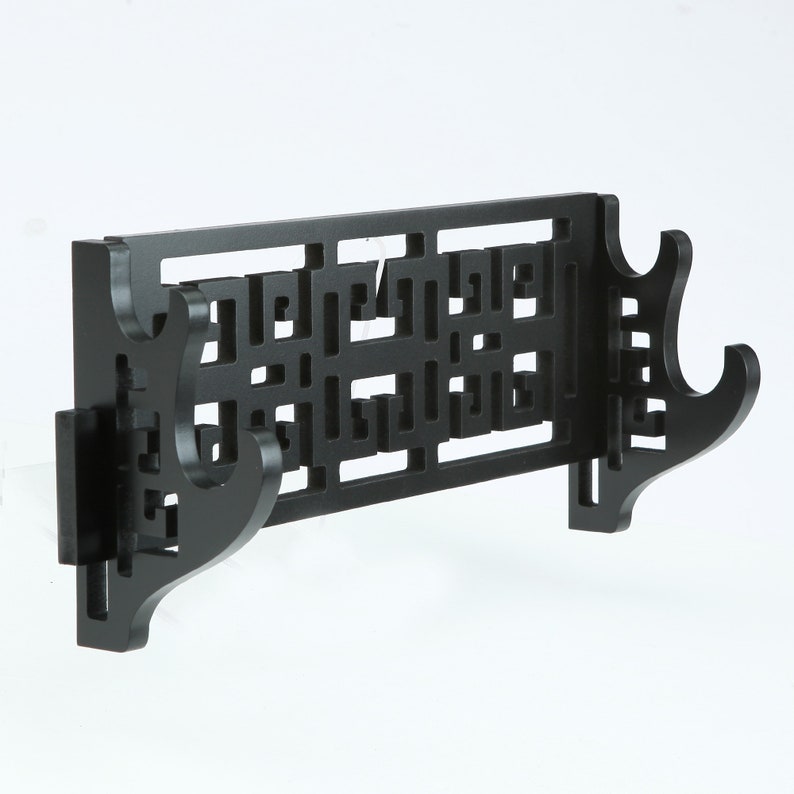 TRUEKATANA® Handmade Black Wooden Double Tier Katana Stand Holder Display Rack Stand Wall Mount 