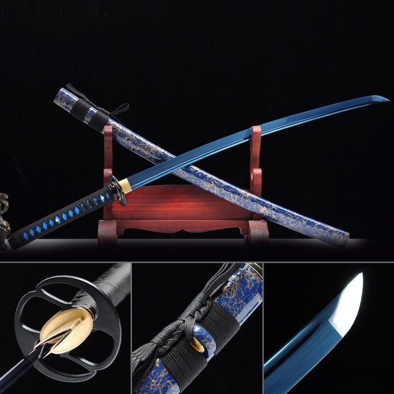 Handle Forging Sword Katana Blue Manganese Steel Blade Ebony Scabbard Full Tang