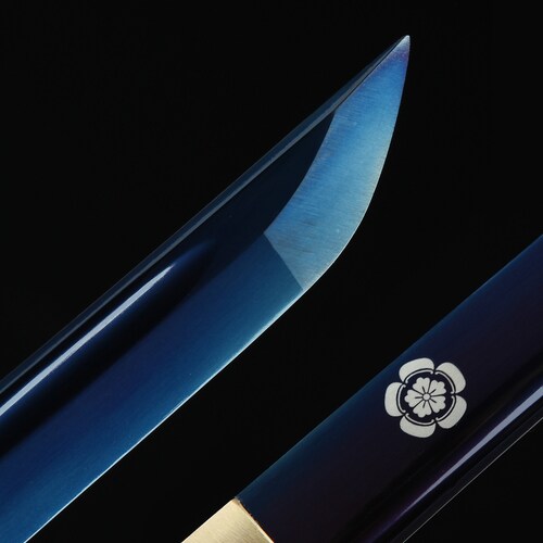 TRUEKATANA® Tanto Sword, Handmade shops Blue Blade Tsushima Ghost Clan Sakai Tanto Sword Cosplay Replica