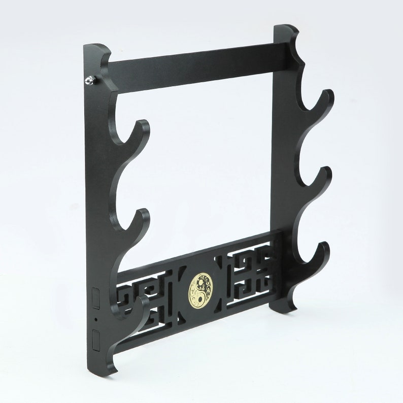 TRUEKATANA® Handmade Black Wooden 3 Tier Katana Sword Stand Holder Display Rack Stand Wall Mount 