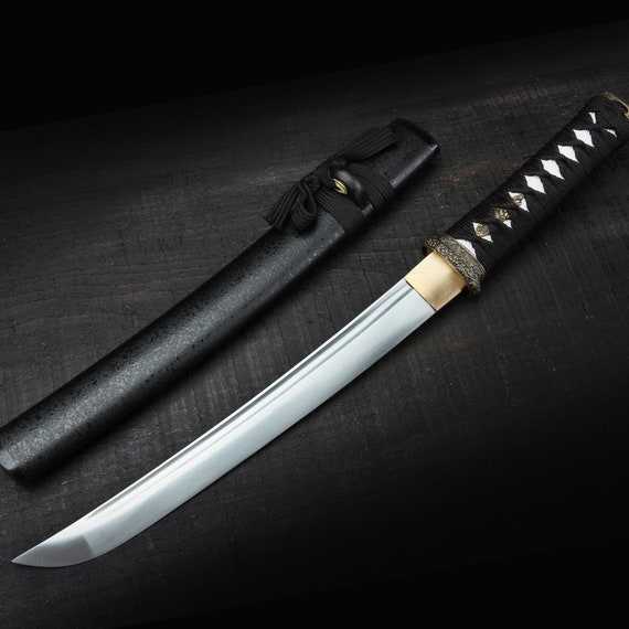 Handmade Black Real Carbon Steel Japanese Tanto Samurai Swords