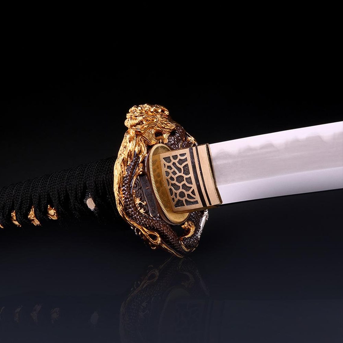 Handmade Black Dragon Katana Real Japanese Samurai Sword With Etsy