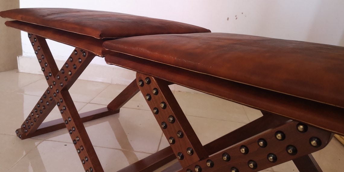 Beautiful Leather Stool Hassock Ottoman Stools Solid Wood Etsy