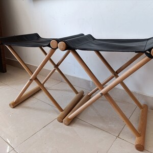 Handcrafted Leather Stool - Wooden Frame Folding Chair | Versatile Chair for Camping, Home Décor, Beach | Ideal Housewarming Present