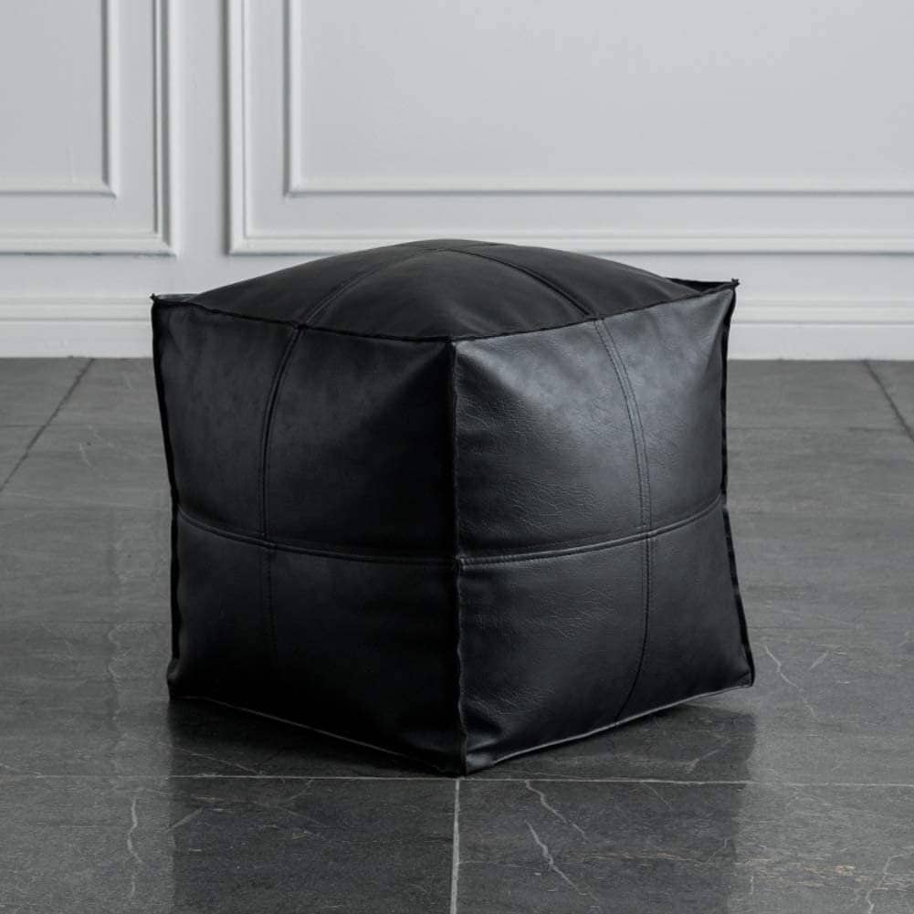 Black Boho Leather Cube Poufblack Authentic Morrocan Leather Etsy UK