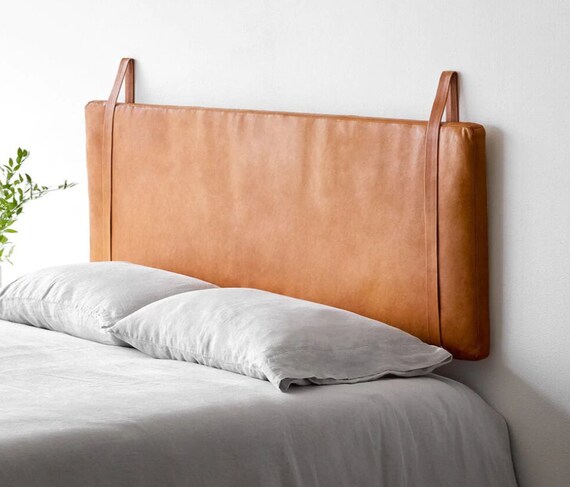 Tan leather on sale headboard queen