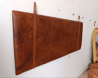 Vintage Cognac Leather Wall-Mounted Headboard - Rich, Time-Worn Elegance for Your Bedroom