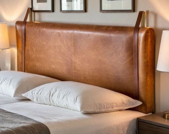 Leather Hanging Headboard With Straps  Tan Leather KING QUEEN headboard, wall hanging