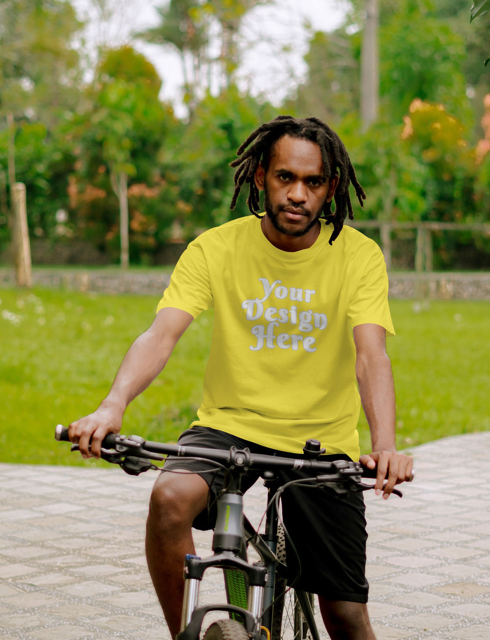 Download A Yellow Shirt Mockup Template With the Model Riding a Bike on | Etsy
