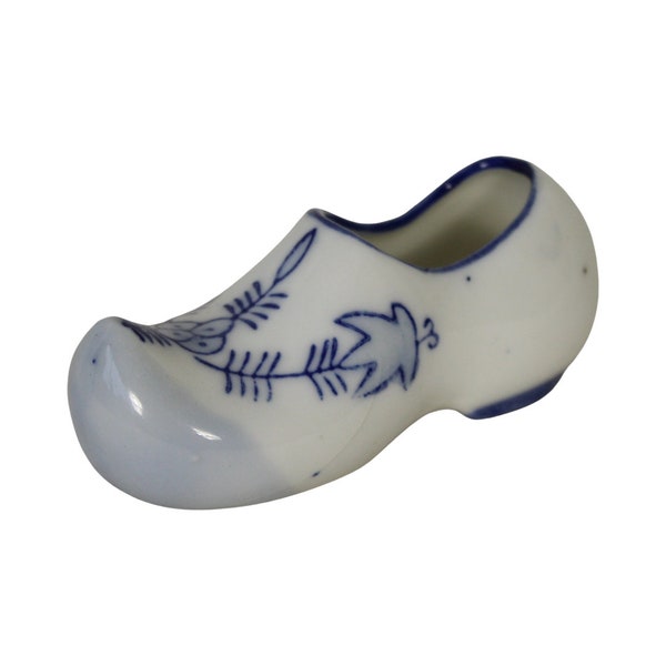 Vintage Antique Delft Small Mini Miniature Blue White Floral Ceramic Dutch Holland Clog Shoe 1950s Mid Century Modern Made in Japan 4x2x2 in