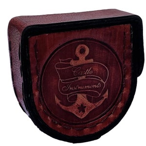 Castle Instruments Round Circular Brown Leather Case Only Replacement for Magnifying Glass, Optical Magnifier 2.5x2.5x1 in Handmade in India