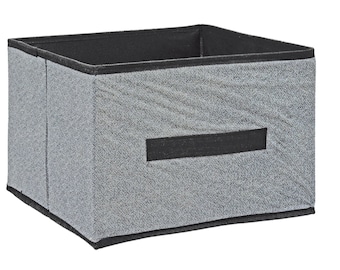 Home Essentials Gray Grey Black Collapsible Foldable Compact Cardboard Polypropylene Cloth Storage Container No-Lid Box With Handles 11x11x8