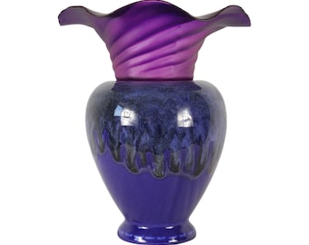 Glass Ceramic Pottery Purple Blue Swirl Vase Ultra Pure Liquid Candle Fragrance Oil Lamp Diffuser Air Freshener Catalytic Flame Wick Burner