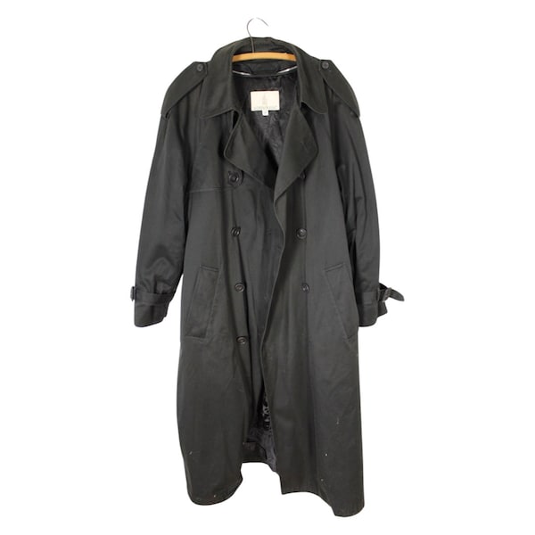 Vintage 1970s London Fog Black Men's Size 40 in Chest Bust Button Up Full Jacket Overcoat Trenchcoat Raincoat Trench Rain Coat 50 in Long