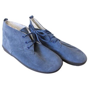 Womens Comfort Case Navy Dark Blue Suede 100% Genuine Leather Shearling Lining Lace Up Comfy Comfortable Booties Chukka Ankle Boot Shoes 8.5