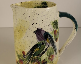 Julie Ueland Backsplash White Salmon Wa Handmade Original Ceramic Pottery Speckled Pitcher Glossy Signed 9x9x6 in Made in USA Vintage 1998