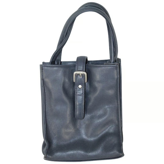 Naturalizer Women’s Womens Ladies Handbag Satchel Bag Purse Dark Navy Blue Black Gray Grey Double Handle Genuine Leather Metal 14x7x3 in 14"