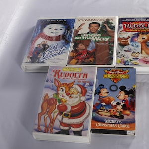 Christmas VHS Cassette Tapes Lot Set of 5 Vintage 1990s 2000s Rudolph Disney Mickey Mouse Carol Jack Frost Jingle All The Way Movie Movies