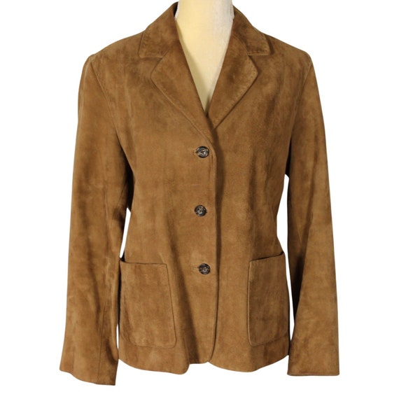 Golden Bear Sportswear Women's 100% Genuine Soft PVC Suede Leather Jacket  Coat Beige Tan Light Brown Medium M Western Long Sleeve Botton Up