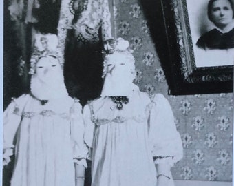 Halloween Ghost Twins early photo reprint Scary Costumes Masks 5” x 9” Frameable
