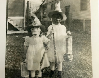 Halloween Scary Kids Masks JOL Lanterns Noisemakers Autumn Print from Vintage Photo 4" x 5"