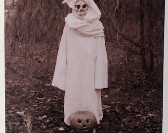 Halloween photo reprint Ghost with JOL Pumpkin Scary Costume Mask 5" x 6” Frameable