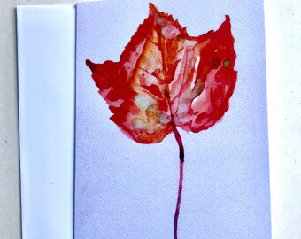 Autumn Leaf 5 x 7 Note card Frame able Fall  Artwork  Watercolor painting