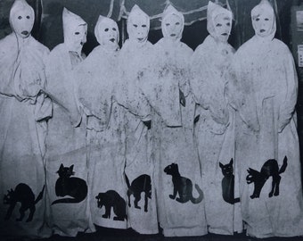Halloween Ghosts Black Cats early photo reprint Scary Costumes Masks  5” x 7” Frameable