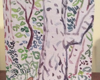 Watercolor Trees Garden Landscape 5 x 7 Notecard Framable Art