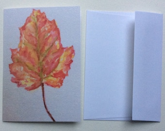 Leaf Watercolor 3 x 5  Greeting frameable Notecard  with envelope