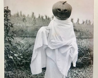 Halloween Pumpkin Head Ghost Fall Autumn Print from Vintage Negative 8" x 7"